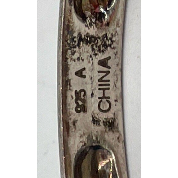 A925 Sterling Silver Yellow Stone Carved Flower Hinged Bangle Cuff Bracelet 7.5" - Picture 6 of 6